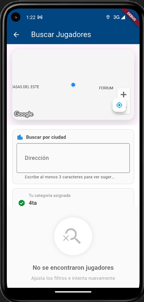 Pantalla Buscar jugadores en Sportify